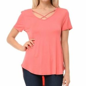 Shamaim Coral Strap-Accent V-Neck Tee Size XL